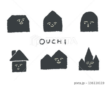 アイコンやシンボルマークとして、デザイン時に使いやすい表情豊かな手描きイラスト・お家 136110119