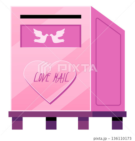 Love mail box with a pair of doves flat vector icon, cute pink postbox for receiving romantic letters, Valentines mail 136110173