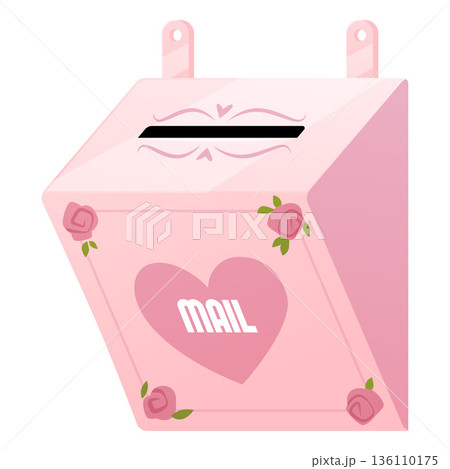 Love mail box with roses and heart flat vector icon, cute pink wall postbox for receiving romantic letters, Valentines Love mail box with roses and heart flat vector icon, cute pink wall postbox for receiving romantic letters, Valentines 136110175