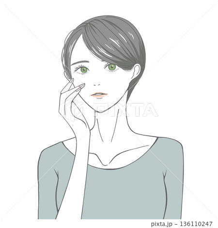 右頬に手を添える女性(黒髪) 136110247