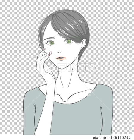 右頬に手を添える女性(黒髪) 136110247