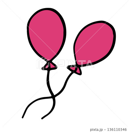 Hand drawn red balloons for party, celebration, amusement park, sticker, decorations, cute patches, shirt print, brooch, merchandise, logo, icon, kids and children, department store, playtime 136110346