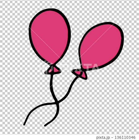 Hand drawn red balloons for party, celebration, amusement park, sticker, decorations, cute patches, shirt print, brooch, merchandise, logo, icon, kids and children, department store, playtime 136110346