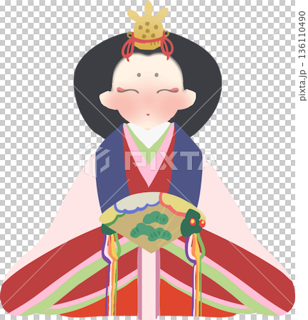雛祭り 雛人形の和風ベクターイラスト 136110490