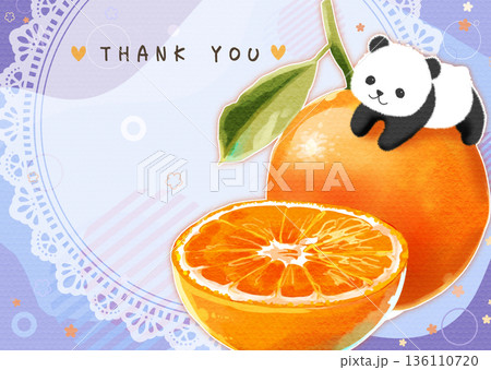 オレンジとパンダのかわいいイラストのポストカード 136110720