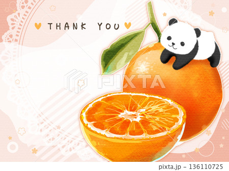 オレンジとパンダのかわいいイラストのポストカード 136110725