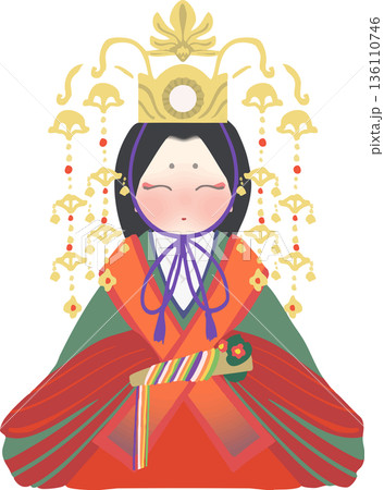 雛祭り 雛人形の和風ベクターイラスト 136110746