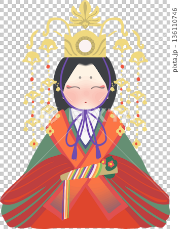 雛祭り 雛人形の和風ベクターイラスト 136110746