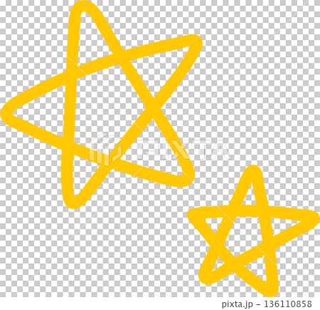 用黃色線條一筆劃出的星星。一筆手寫。向量圖素材 136110858