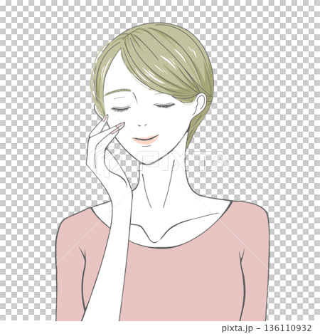 目をつぶり右頬に手を添える女性(金髪) 目をつぶり右頬に手を添える女性(金髪) 136110932