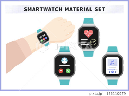 スマートウォッチの機能と操作イメージ 心拍数 着信 音楽再生などのデジタルデバイス素材 スマートウォッチの機能と操作イメージ 心拍数 着信 音楽再生などのデジタルデバイス素材 136110979
