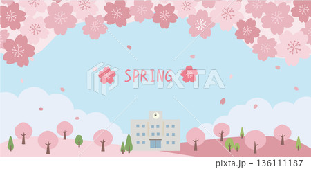 春の背景イラスト 春素材 学校と桜のイラスト バナー 春の背景イラスト 春素材 学校と桜のイラスト バナー 136111187