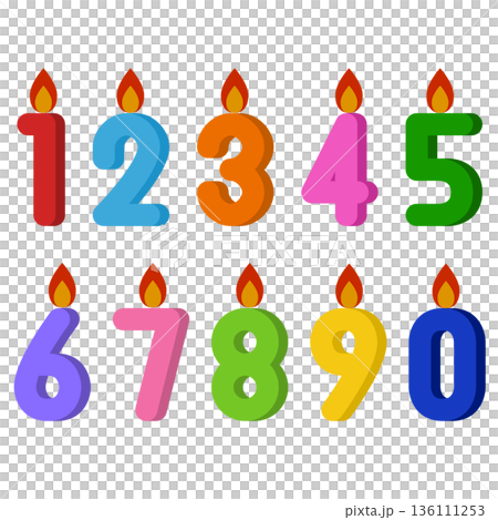 お祝いや記念日に使えるシンプルな数字のロウソク お祝いや記念日に使えるシンプルな数字のロウソク 136111253