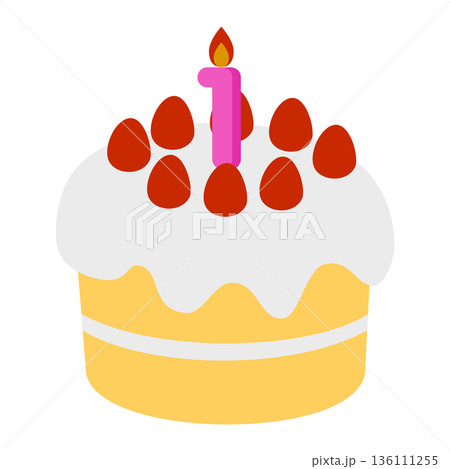 数字の1が立った可愛いデコレーションケーキのイラスト 数字の1が立った可愛いデコレーションケーキのイラスト 136111255