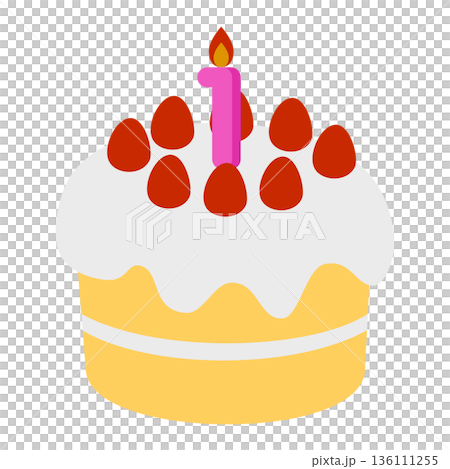 数字の1が立った可愛いデコレーションケーキのイラスト 数字の1が立った可愛いデコレーションケーキのイラスト 136111255