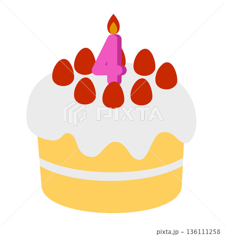 数字の4が立った可愛いデコレーションケーキのイラスト 136111258