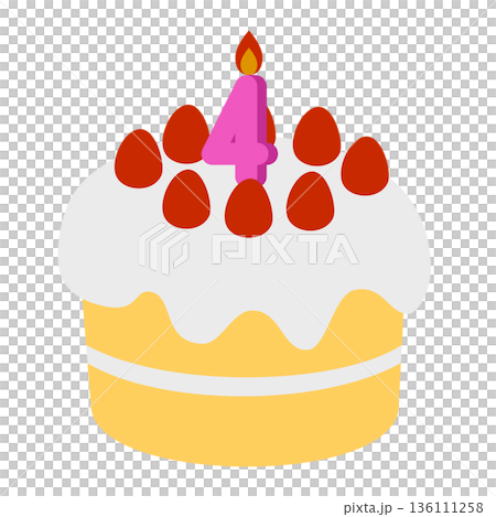 数字の4が立った可愛いデコレーションケーキのイラスト 136111258