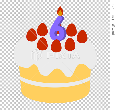 数字の6が立った可愛いデコレーションケーキのイラスト 136111260