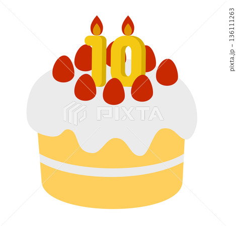 数字の10が立った可愛いデコレーションケーキのイラスト 数字の10が立った可愛いデコレーションケーキのイラスト 136111263