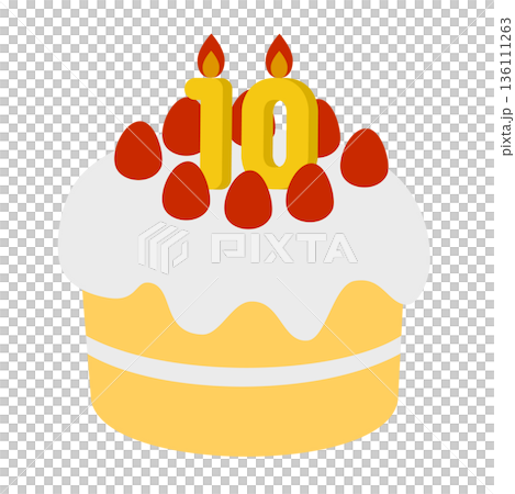 数字の10が立った可愛いデコレーションケーキのイラスト 数字の10が立った可愛いデコレーションケーキのイラスト 136111263