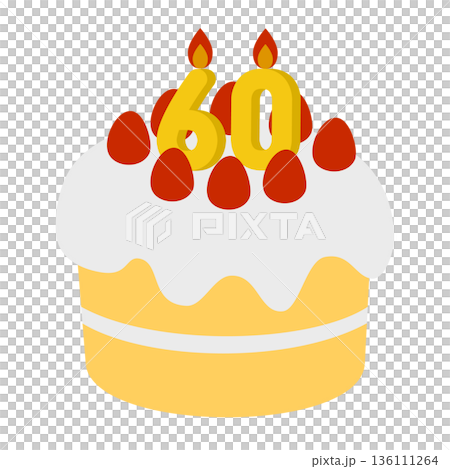 Illustration of a cute decorated cake with the number 60 standing up 136111264