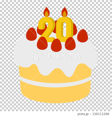 一幅插圖,展示了一個裝飾精美的蛋糕,上面豎立著數字20。 一幅插圖,展示了一個裝飾精美的蛋糕,上面豎立著數字20。 136111266
