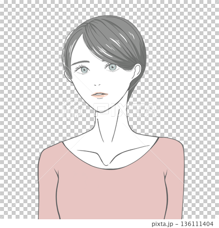 A woman (black hair) looking straight ahead A woman (black hair) looking straight ahead 136111404