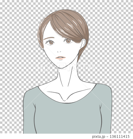 A woman looking straight ahead (brown hair) 136111415