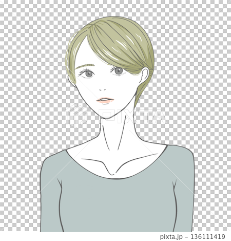 A woman (blonde) looking straight ahead 136111419