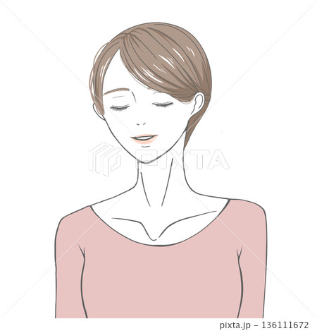 目をつむる女性(茶髪) 136111672