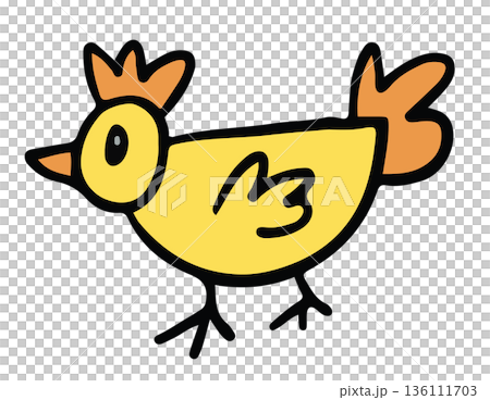 Hand drawn illustration of yellow bird cartoon for animal, zoo, souvenir shop, character, comic, mascot, sticker, kid doll, plush toy, trip, travel, vacation, good morning, nature, garden, skies, icon 136111703