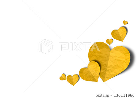 yellow paper hearts crumpled isolated on transparent background. Valentine's day. 136111966