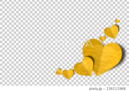 yellow paper hearts crumpled isolated on transparent background. Valentine's day. 136111966