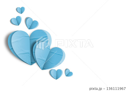 Light blue paper hearts crumpled isolated on transparent background. Valentine's day. 136111967