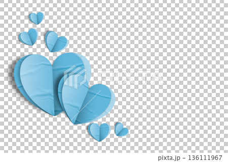 Light blue paper hearts crumpled isolated on transparent background. Valentine's day. 136111967