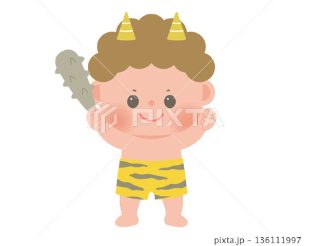 かわいい節分のイラスト_赤鬼 全身 かわいい節分のイラスト_赤鬼 全身 136111997