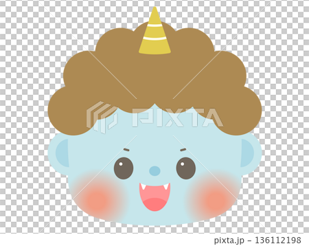 Cute Setsubun illustration_Blue demon face Cute Setsubun illustration_Blue demon face 136112198