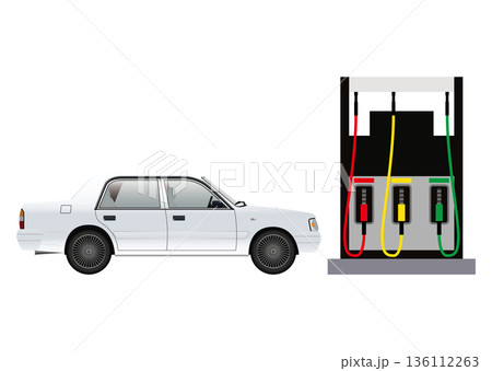 ガソリンスタンドと車 136112263