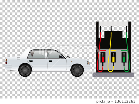 ガソリンスタンドと車 136112263