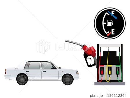 ガソリンスタンドと車 136112264