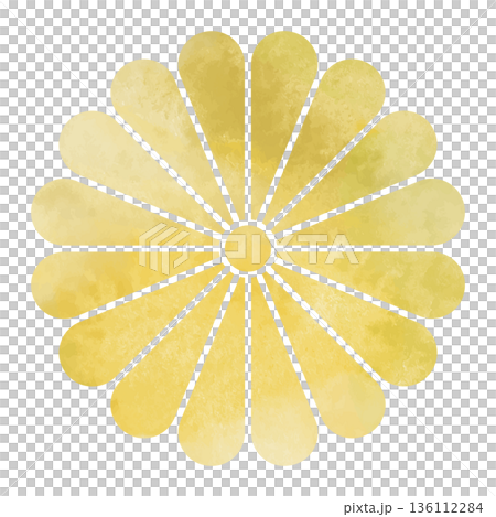 Watercolor gold Japanese pattern chrysanthemum illustration, vector, white background, cutout, transparent background, gold, Japanese style, New Year, New Year's card 136112284