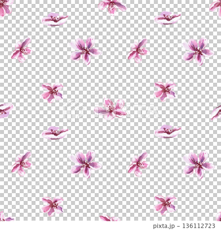 Seamless pattern with peach blossoms. Watercolor illustration of spring flowers for packaging design, fabric printing, interior design, greeting cards, holiday decor, and souvenirs. Seamless pattern with peach blossoms. Watercolor illustration of spring flowers for packaging design, fabric printing, interior design, greeting cards, holiday decor, and souvenirs. 136112723