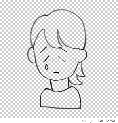 困って泣いている女性の線画イラスト 136112758