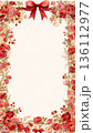赤いバラとリボンの水彩フレーム エレガントな装飾枠 136112977