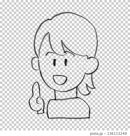 Line drawing of a woman pointing and explaining Line drawing of a woman pointing and explaining 136113249