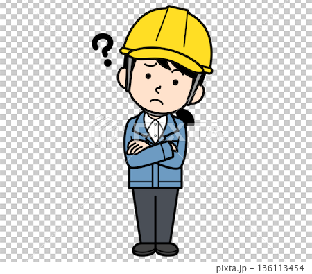 A female site supervisor wearing a helmet wondering A female site supervisor wearing a helmet wondering 136113454