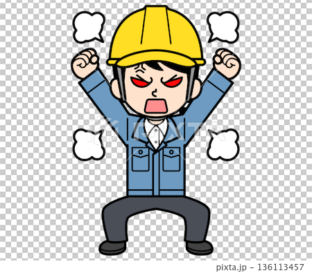 激怒するヘルメットをかぶった現場監督の女性 136113457