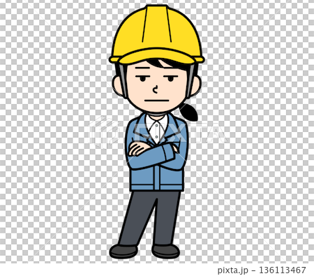 An astonished female site supervisor wearing a helmet An astonished female site supervisor wearing a helmet 136113467