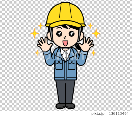 An emotional female site supervisor wearing a helmet 136113494