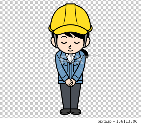 A female site supervisor wearing a helmet bowing 136113500
